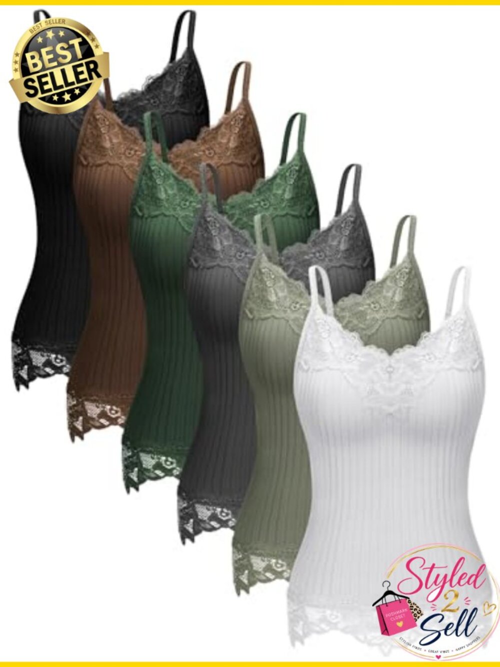 Women's Lace Tank Top Camisole Spaghetti Strap V-Neck Sleeveless Fitted